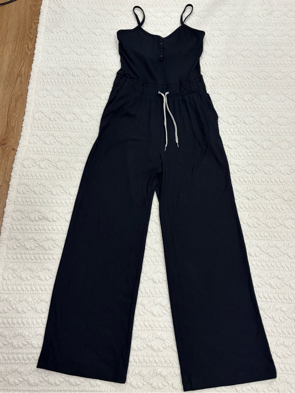 Vuori Black Wide-Leg Spaghetti Strap Jumpsuit